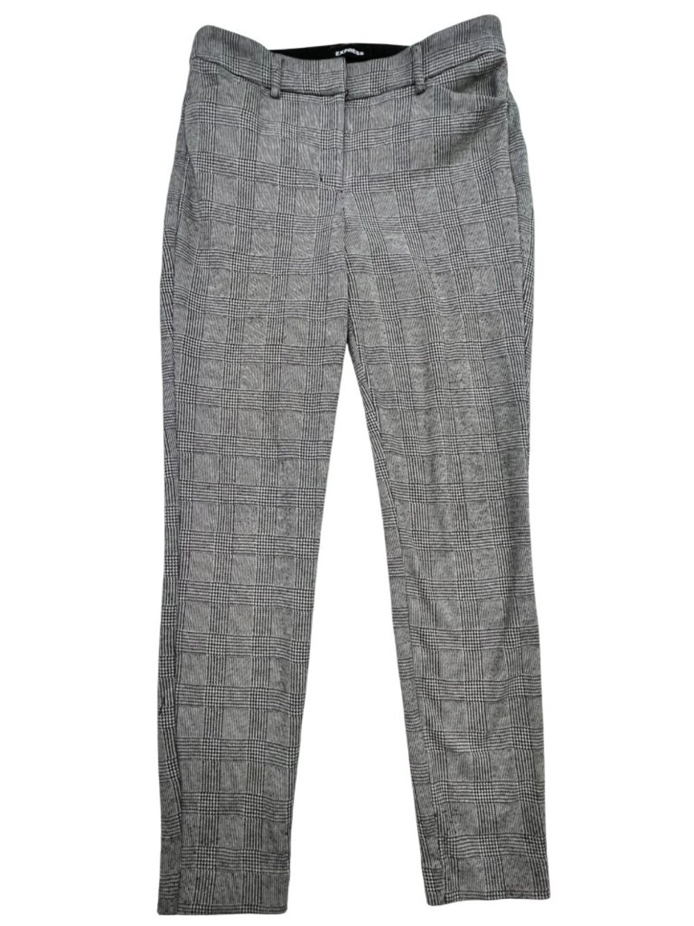 Express Women's Mid-Rise Skinny Pants Flat Front Stretch Size 4R Gray Plaid